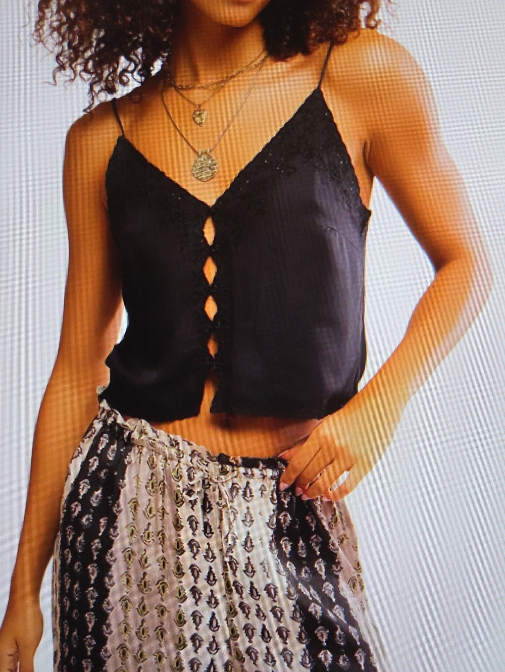 Free People Black Lace-Trim Button-Front